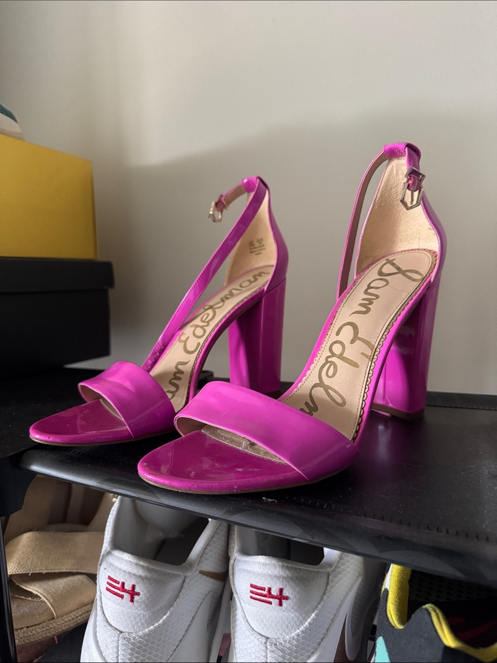 Sam Edelman Hot Pink Patent Block Heel Sandals